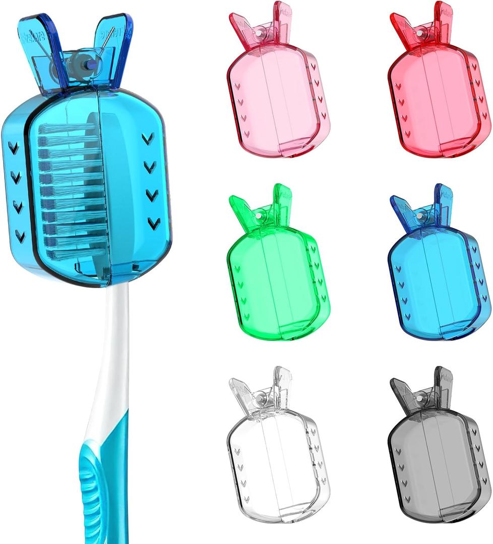 Toothbrush Covers Caps, Clip-On Toothbrush Protector for Household Travel, Brush Head Pod Case Fits Most Manual and Electric Toothbrushes, 6 Count (Transparent without Glitter)