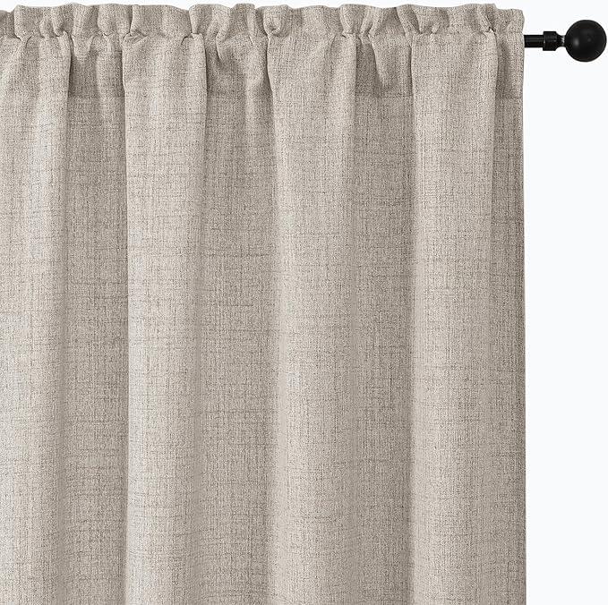 Aiyufeng Faux Linen Texture Curtains for Living Room 63 Inch Length 2 Panels, Airy Soft Farmhouse Country Natural Drapes, Light Filtering Window Curtains for Bedroom Kitchen，42x63 Inch, 2PCS