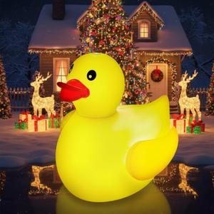 Hungdao 1 Pack 4 Feet Christmas Light up Inflatable Duck Pool Float with LED Lights Giant Glow in The Dark Blow up Large Rubber Duck for Holidays Carnival Festival Party Decoration