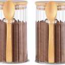 24 FL OZ Airtight Glass Jars with Bamboo Spoons Lids Overnight Oats Container Decorative Coffee Bar Food Storage Jar Cereal Nuts Salts Coffee Tea Flour Sugar Container Spice Jars (2Pack)