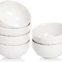 SOUJOY 12 OZ Small Ceramic Bowls, Set of 6 White Cereal Bowls, Embossment 4.5 Inch Dessert Ice Cream Bowl for Side Dishes, Rice, Soup, Snack, Fruits, Yogurt, Portion Control, Microwave/Dishwasher Safe