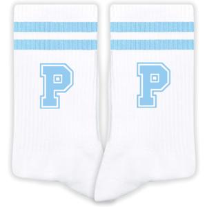 Blue And White-Striped Letter Socks, Sports Socks For Men, Blue Team socks, Friends And Family, Birthday Gift.(P) (White)
