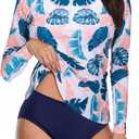 Daci Women 2 Piece Rash Guard Long Sleeve Zipper Bathing Suit with Bottom Built in Bra Swimsuit UPF 50 (Large)