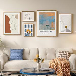 Large Framed Abstract Modern Minimalist Canvas Wall Art, Set of 5 Gallery prints, Contemporary paintings, Living room, Bedroom, Hallway, Home office decor, 20"x28"x1Pc+12"x16"x2Pcs+16"x24"x1Pc+24"x32"x1Pc
