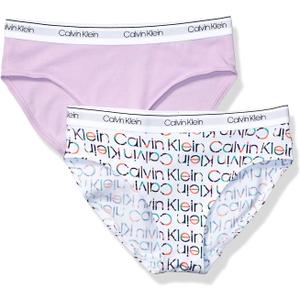 Calvin Klein Girls' Modern Cotton Bikini, Multipack (Small, 2 Pack - Ck Logo White)