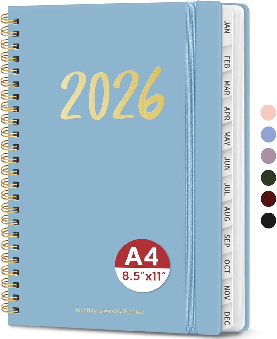 2026 Planner - Weekly and Monthly Planner, January 2026 to December 2026, Spiral Bound 2026 Calendar Planner Book, Inner Pocket, Perfect for Office Home School Supplies - A4 (8.5" x 11"), Baby Blue