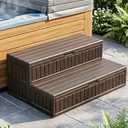 Hot Tub Steps with Storage Extra Wide, 2-Step Spa Stairs Non-Slip Heavy Duty 500 lbs, Easy Assembly, Slip-Resistant, Universal for Hot Tub, RV, Camper, Pool Deck & Bath Fits Any Size, Brown