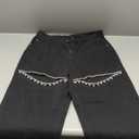 MIFJNF Women's Y2k Baggy Ripped Jeans High Waist Loose Rhinestone Distressed Wide Leg Pants for Women Streetwear(Black,Large)