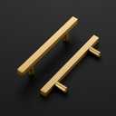 Ravinte 30 Pack Brass 3-3/4 Inch Hole Center Champagne Gold Handles Square Cabinet Hardware Stainless Steel Pulls for Kitchen Cupboard Drawers 6 Inch Overall Length