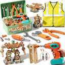 CUTE STONE Kids Tool Set with Electronic Drill, 168Pcs Tool Kit with Construction Vest and Tool Box, Montessori Toys Educational Construction Toy, Pretend Play Building Toy Gift for Toddler Boys Girls