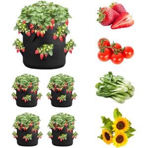 iPower 4-Pack 10 Gallon Strawberry Grow Bags, Vegetables Pots with 8 Planting Holes, Thickened Breathable Nonwoven Fabric with Handles, for Gardening