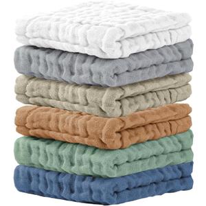 Cuddle Campus Baby Washcloths 6 Packs, Muslin Washcloths Baby,Cotton Burp Cloths, Extra Absorbent and Soft Wash Clothes for Newborns, 12x12 Inches