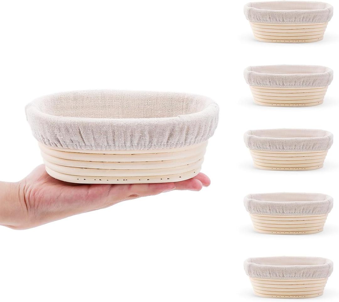 Mini Oval Proofing Set (6.5inch, set of 5), Sourdough Proofing Baskets Bread Dough Rising Bowls w/Liners for Home Sourdough Bakers Baking