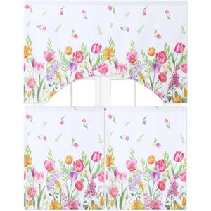 Ganeen 3 Pcs Kitchen Curtain Set for Window 30'x 36' Christmas Tulip Flower Cafe Curtains with Valance Pink Decoration for Bathroom Farmhouse Door Kitchen Window Xmas Gift