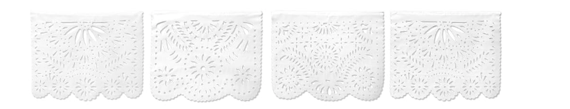 White Papel Picado Banner (12 Plastic Flags ) - White Mexican Banners for Parties and Weddings
