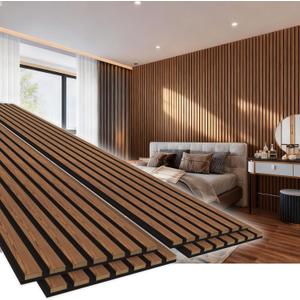 EVERECO 4 Pack 94.5"  11" Wood Panels for Wall, Acoustic Soundproof Wall Slat Panels, 3D Wall Panels for Home Office Decoration, Walnut