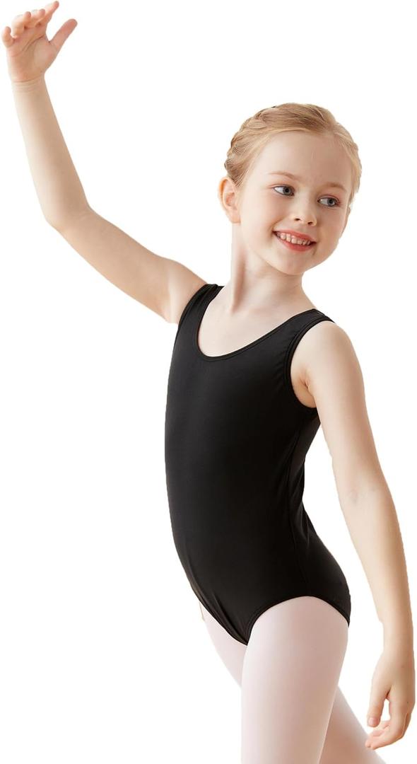 Daydance Lined Spandex Vest Girls Leotards for Ballet, Dance, Gymnastics, Swim (7-8 Years, Black-vest Lining)