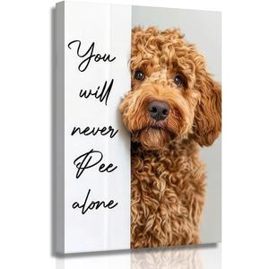 Funny Dog Bathroom Canvas Wall Art Cute Animal Humorous Goldendoodle Painting Pictures Restroom Wall Decor You Will Never Pee Alone Poster Print Artwork for Toilet Nursery Decor 12x16in
