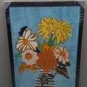 Yidepot Teal Gold Flowers Wall Decor - Vase Flower Boho Blue Floral Art Prints Fake Black Frame Colorful Art Work for Bedroom Walls 12"x15"-black wood frame