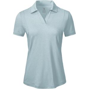 BGOWATU Women's Short Sleeve Golf Tennis Polo Shirts V Neck Collared Workout Tops UV Protection Dry Fit (Gray Blue)