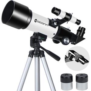 Telescopes, Telescope for Kids and Adults Beginners, 70mm Aperture 400mm Focus Length Refractor Travel Telescope with AZ Mount for Observe The Moon and Landscape (White)