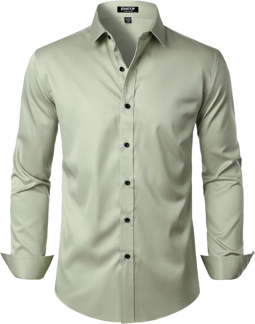 JEMITOP Men's Stretch Wrinkle Free Dress Shirt Formal Prom Wedding Long Sleeve Button Down Shirts (XX-Large, Mint Green)