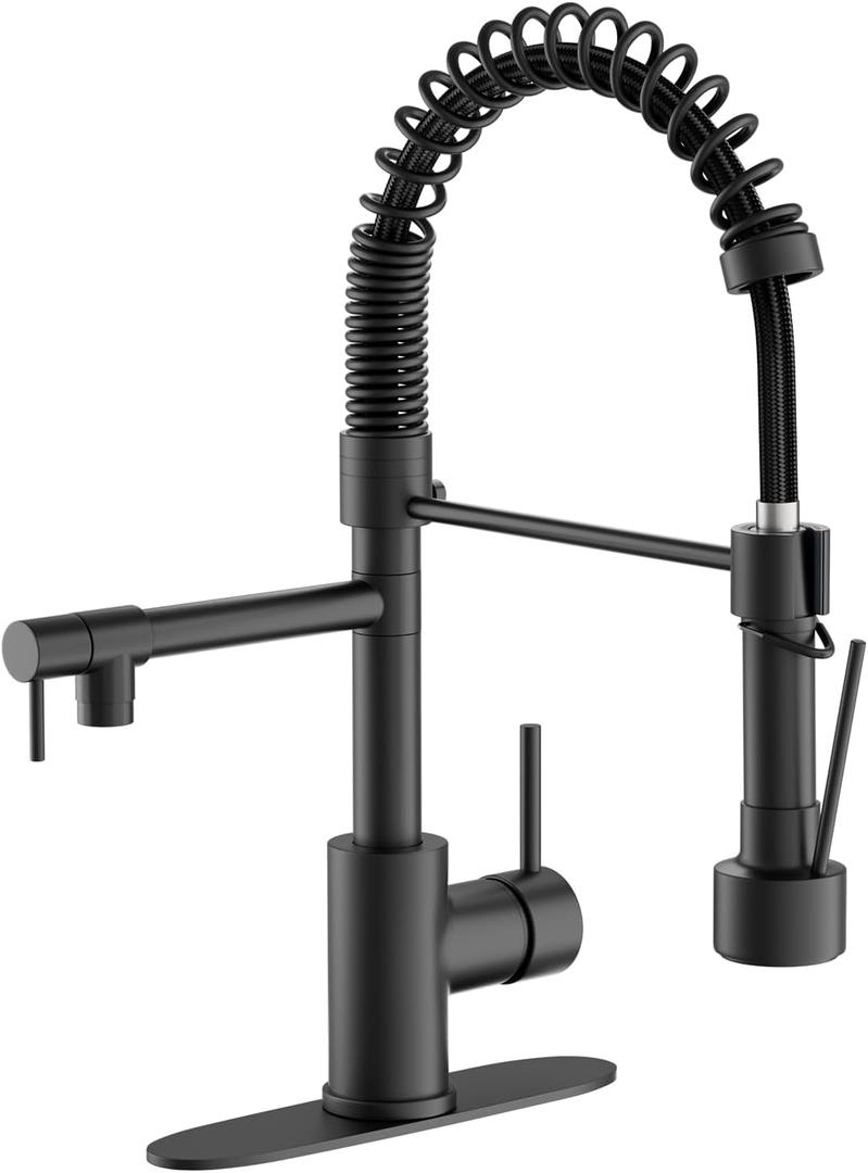 Kitchen Faucet with Pull Down Sprayer, Commercial Industrial Modern Single Handle Spring Copper Faucets for Kitchen Sink (Black)