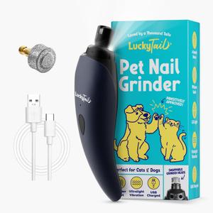 LUCKY TAIL Pet Nail Grinder for Dogs and Cats - Super Quiet and Low Vibration Electric Dog Nail Grinder with 2 LED Lights - USB Rechargeable and Cordless - 2 Speeds - Small to Large Pets - Dark Blue