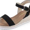 PANDANINJIA Girls Wedge Sandals Platform Espadrille Little Big Kid Girls Heels Open Toe Summer Dress Shoe Size 6 Black Nubuck