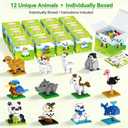 Mini Animal Building Blocks 12 Pack, No Duplicates, Individually Boxed with Instructions, Party Favors for Kids 6-12, Classroom Prizes & Prize Box Rewards, Goodie Bag Stuffers, Easter Egg Fillers
