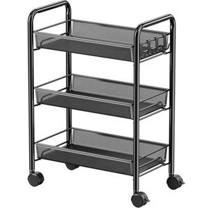 Amazon.com: JANE EYRE 3-Tier Rolling Utility Storage Rack Cart on Wheels, Trolley Craft cart, Multi-Purpose Organizer Shelf, Black : Office Products