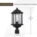 Generation Lighting 82029-12 Kent One Light Outdoor Post Lantern Hanging Modern Fixture, 20.25 Inch H, Black Finish, 1-Light, cETL Listed, Safety Rated for Wet Locations