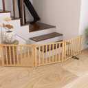 YOCAN Non-Painted Wooden Freestanding Dog Gates for The House,Doorways, Stairs,Wood Dog Fences Indoor Pet Gate,Step Over Fence-3 Panels L:69" H:16.9"