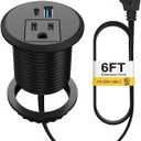 2 Inch Desk Power Grommet USB C PD 20W, Recessed Power Strip Socket with AC Plugs and 2 USB Charging Ports, Hidden Power Strip for Office Furniture Conference Room Kitchen Table, Black