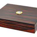 Cigar Humidor - Holds 20 Cigars - Spanish Cedar Wood - Portable Desktop Storage Box with Divider, Humidifier, Hygrometer - Macassar Brown & Black - Gift for Men