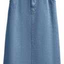 CHARTOU Women's Summer Casual Elastic Waist Pockets Work Midi Denim A Line Skirt (3X-Large,Light Blue)
