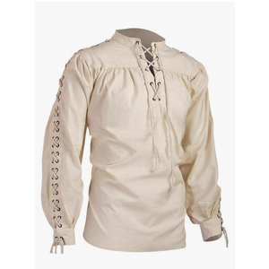 Underwear Men's Loose Linen Medieval Gothic Renaissance Shirt Long Sleeve Pirate Mercenary Costume(size M)