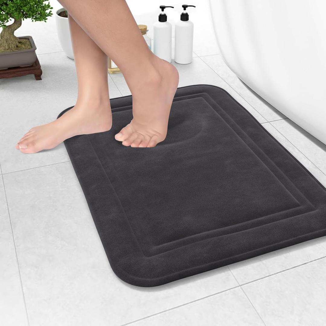ITSOFT Memory Foam Bath Mat 24x16, Non Slip, Machine Washable, Quick Dry & Absorbent Rugs, Bath Mats for Bathroom Floor, Tub & Shower, Bathroom Rug, Charcoal Gray