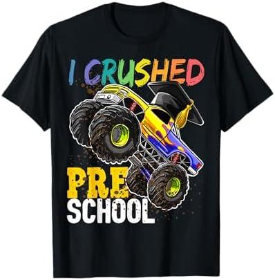 I Crushed Preschool Monster Truck Graduation Cap Gift Boys T-Shirt Gray 4T,Black 