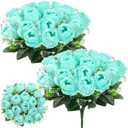 Riceshoot 2 Bouquets Cemetery Flowers for Grave Memorial 18 Heads Artificial Flowers Cemetery Day Silk Grave Faux Roses Arrangements for Father's Day Headstones Tombstone Decor(Teal)