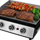 Royal Gourmet PD1301S Portable 3-Burner Tabletop Gas Griddle, 25,500 BTU Cooking Power, 304 Sq. In. Cooking Surface, Ideal for Camping & Tailgating, Black & Silver
