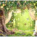 7x5ft Enchanted Forest Backdrop Glitter Fairy Tale Wonderland Flower Butterfly Lamp Photography Background Easter Family Festival Party Decor Photo Booth Banner