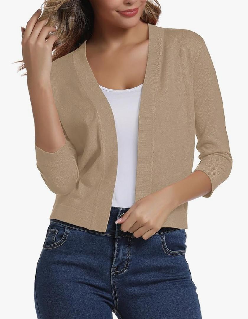 Urban CoCo Women's 3/4 Sleeve Cropped Cardigan Sweater Elegant Shrugs for Women, XL
