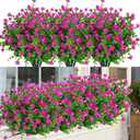 24 Bundles Outdoor Artificial Flowers UV Resistant Fake Boxwood Plants, Faux Greenery for Indoor Outside Hanging Plants Garden Porch Window Box Home Wedding Farmhouse Dcor (Magenta)