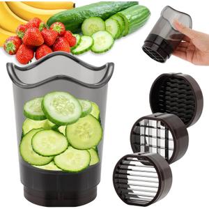 Fruit Slicer Cup, Strawberry Slicer with Stainless Blades, Detachable Fruit Slicers with Push Plate, Strawberry Cutter for Banana, Cucumber, Grape, Egg, Kitchen Gadgets
