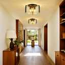 14.2" Drum Semi Flush Mount Ceiling Lights Modern 3-Light Farmhouse Water Ripple Glass Ceiling Light Black Chandelier for Bedroom Hallway Entryway Foyer Laundry Room Kitchen