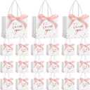 Jetec 45 Pcs Mini Paper Gift Bag Bulk 5.5 x 4.7 x 2.5'' Small Thank You Favor Bag with Handle Bow Ribbon for Valentines Day Wedding Baby Bridal Shower Birthday Party(White/rose Gold)