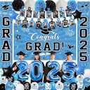 2025 Graduation Decorations, Light Blue Themed Class of 2025 Decorations Set, Congrats Grad Backdrop, Photo Banner, Door Banner, Balloons and Pom Poms Supplies for High School College Graduation Party