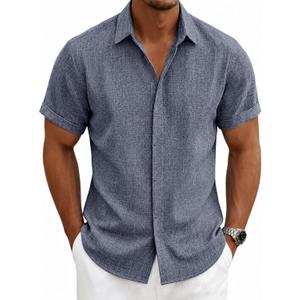 Mens Linen Shirts Short Sleeve Casual Shirt Button Down Summer Beach Vacation Tops Men Casual Dress Shirts Breathable, Large