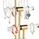 3-Tier Necklace Holder Bracelet Holder, Gold Acrylic Jewelry Display Stand Crystal T Bar Jewelry Organizer Gift for Women